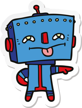 Bir insan tarafından çizilmiş robot karikatür çıkartması.