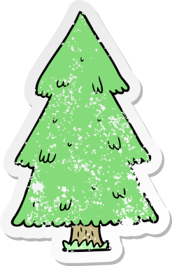 Bir insan tarafından çizilmiş karikatür Noel ağacının sıkıntılı çıkartması.