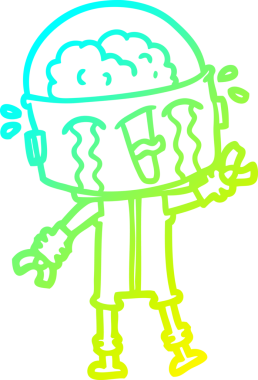 Bir insan tarafından çizilmiş ağlayan bir robot karikatürü çiziyorum.