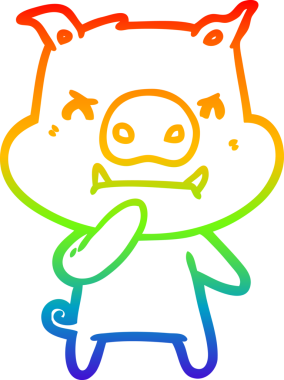 Bir insan tarafından çizilmiş kızgın çizgi film domuzu çizimi.