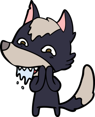 Bir insan tarafından çizilmiş aç kurt çizgi filmi.