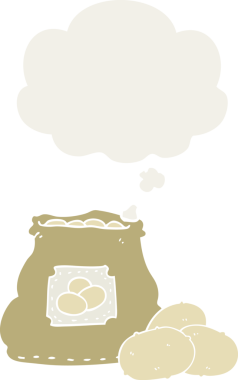 Düşünce baloncuklu patatesler bir insan tarafından çizilmiş.