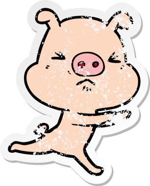 Bir insan tarafından çizilmiş kızgın bir domuzun sıkıntılı çıkartması.