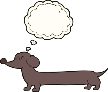 Bir insan tarafından çizilmiş düşünce baloncuklu çizgi film dachshund 'u