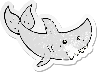 Bir insan tarafından çizilmiş bir karikatür köpekbalığının sıkıntılı çıkartması.