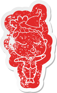 Bir insan tarafından çizilmiş Noel Baba şapkası giyen sakin bir kadının garip bir karikatürü.