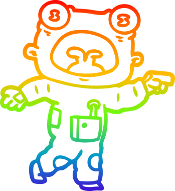 Gökkuşağı gradyanı çizimi bir çizgi film. Bir insan tarafından çizilmiş garip bir uzaylı.