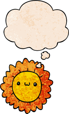 Bir insan tarafından çizilmiş grunge desenli düşünce baloncuğu olan karikatür çiçeği