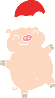 Düz renkli çizgi film mutlu noel domuzu bir insan tarafından çizilmiş.