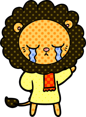 Bir insan tarafından çizilmiş ağlayan çizgi film aslanı.