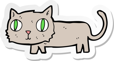 Bir insan tarafından çizilmiş çizgi film kedisinin çıkartması.