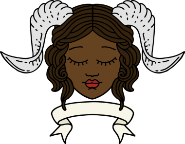 Retro Dövme Biçimi karakter yüzünü bir insan tarafından çizilmiş parşömen pankartıyla düzenliyor