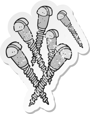 Bir insan tarafından çizilmiş karikatür vidalarının gerilmiş yapıştırması.