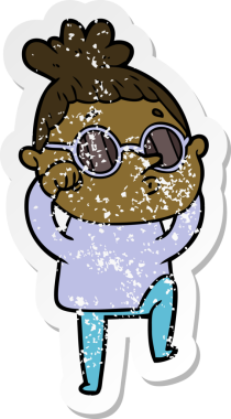 Bir insan tarafından çizilmiş güneş gözlüğü takan karikatürlü bir kadının sıkıntılı çıkartması.