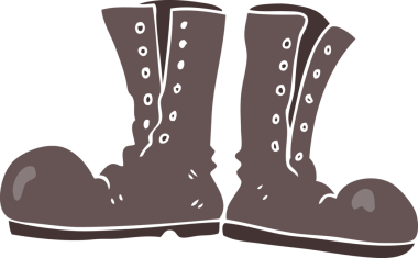 Bir insan tarafından çizilmiş parlak asker çizmelerinin düz renk çizimi