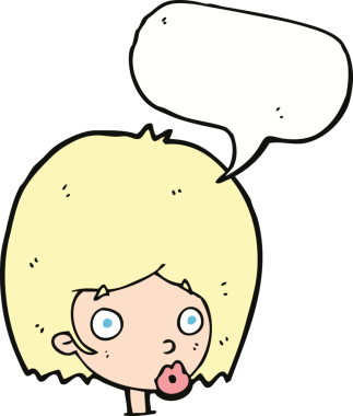 Bir insan tarafından çizilen konuşma baloncuğuyla kadın yüzü şaşırtılıyor.