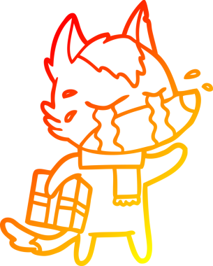 Sıcak bir çizgi film çizimi. Ağlayan bir kurt. Bir insan tarafından çizilmiş Noel hediyesi.