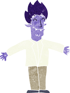 Bir insan tarafından çizilmiş mutlu vampir çizgi filmi.