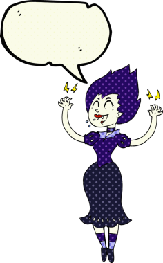 Bir insan tarafından çizilmiş serbest çizilmiş çizgi roman konuşma balonu vampir kız.