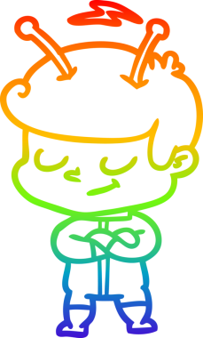 Gökkuşağı gradyan çizimi bir insan tarafından çizilmiş dost bir uzay adamının çizimi