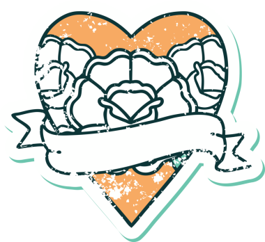 Bir insanın çizdiği çiçekli kalp ve pankartın sembolik dövmeli resmi.