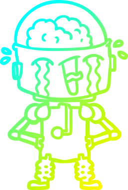 Bir insan tarafından çizilmiş ağlayan robot karikatür çizimi