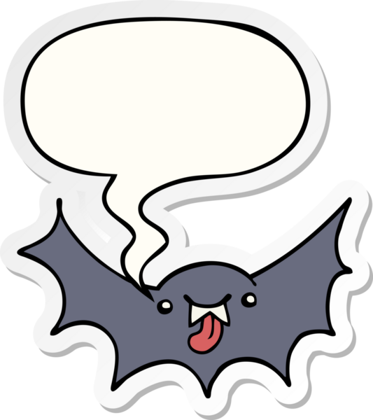 Bir insan tarafından çizilmiş konuşma balonu çıkartmalı vampir yarasa çizgi filmi.