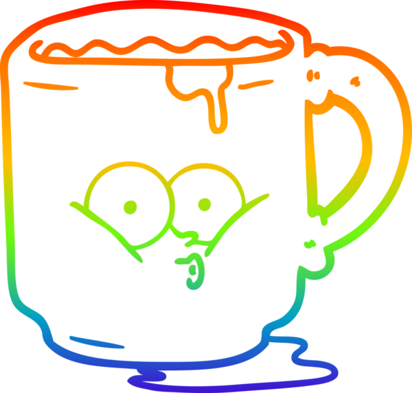 Gökkuşağı gradyan çizgi çizimi bir insan tarafından çizilmiş kirli ofis kupası