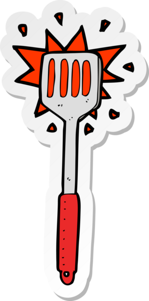 Bir insan tarafından çizilmiş bir çizgi film mutfak spatulasının çıkartması.