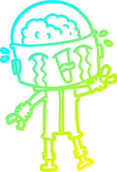 Bir insan tarafından çizilmiş ağlayan bir robot karikatürü çiziyorum.