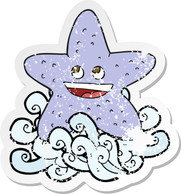 Bir insan tarafından çizilmiş karikatür deniz yıldızının gerilemiş etiketi.