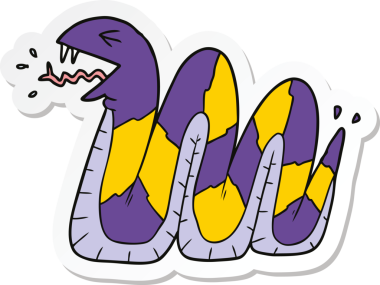 Bir insan tarafından çizilmiş tıslayan yılan çizgi film etiketi.