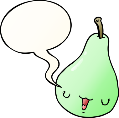 bir insan tarafından çizilmiş, konuşma baloncuklu çizgi film armudu.