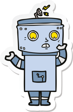 Bir insan tarafından çizilmiş robot karikatür çıkartması.