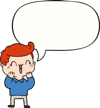 Bir insan tarafından çizilmiş konuşma balonlu gülen çocuk.