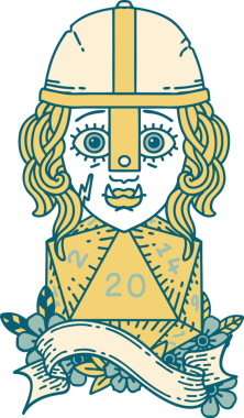 Retro Dövme Tarzı Yarı Ork Dövüşçüsü Bir insan tarafından çizilmiş doğal 20 zar ile