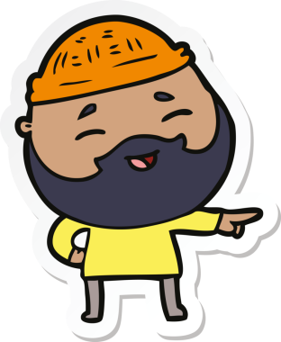 Bir insan tarafından çizilmiş mutlu sakallı bir adamın çıkartması.