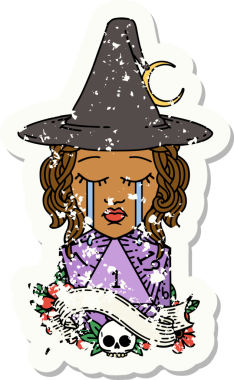 Retro Dövme Tarzı Ağlayan İnsan Cadı Doğal D20 yuvarlamalı Bir insan tarafından çizilmiş