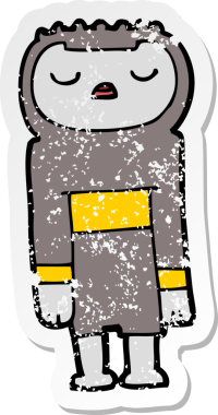 Bir insan tarafından çizilmiş karikatür robotunun sıkıntılı çıkartması.