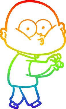 Gökkuşağı gradyan çizgi çizimi bir insan tarafından çizilmiş kel bir adamın çizimi