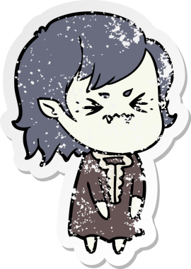 Bir insan tarafından çizilmiş rahatsız bir vampir kızın sıkıntılı çıkartması.