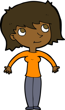 Bir insan tarafından çizilmiş omuz silken bir karikatür kadın.