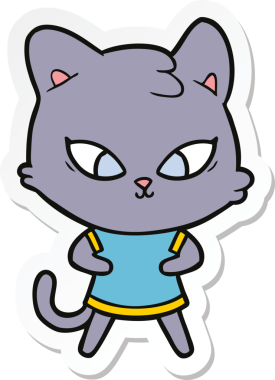 Bir insan tarafından çizilmiş şirin bir çizgi film kedisinin çıkartması.