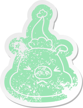 Bir insan tarafından çizilmiş Noel Baba şapkası takan kızgın domuz suratlı garip bir karikatür.