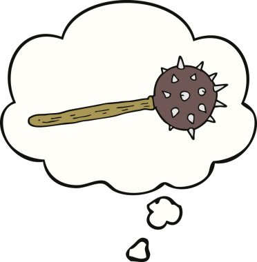 Bir insan tarafından çizilmiş düşünce baloncuklu ortaçağ topuzu.