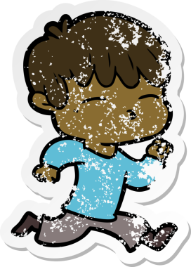 Bir insan tarafından çizilmiş, sıkıntılı bir çizgi film çıkartması.