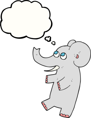 Düşünce baloncuğu çizimi. Bir insan tarafından çizilmiş şirin fil.