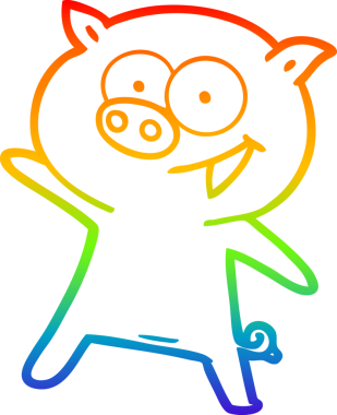 Bir insan tarafından çizilmiş neşeli, dans eden domuz çizgi filminin çizimi.