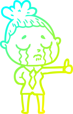 Bir insan tarafından çizilmiş ağlayan bir iş kadınının soğuk gradyan çizimi.