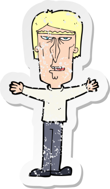 Bir insan tarafından çizilmiş kızgın bir çizgi filmin gerilimli çıkartması.